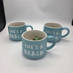 Life's A Beach Turquoise Ceramic Mug - Set of 3